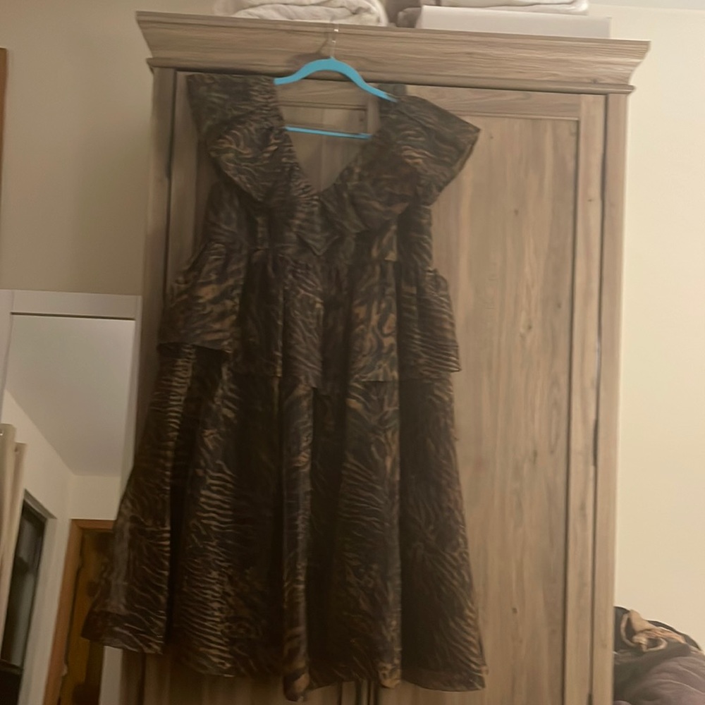 Ganni Tiger Print Organza Midi Dress